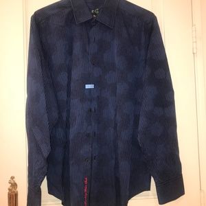 Robert Graham Stripped Blue/Black Shirt Flowers